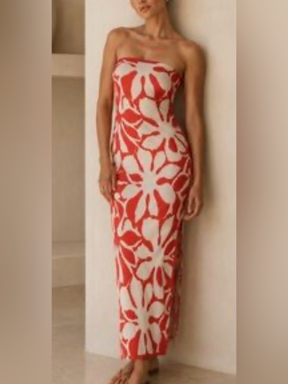 House of Harlow 1960 Red and Cream Floral Knit Maxi dress